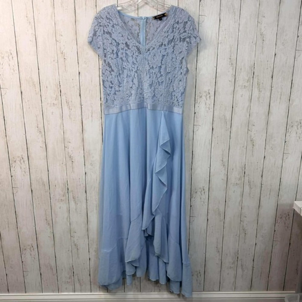 Miusol Women's Blue Lace Top Maxi Dress Ruffle Special Occasion Size XL